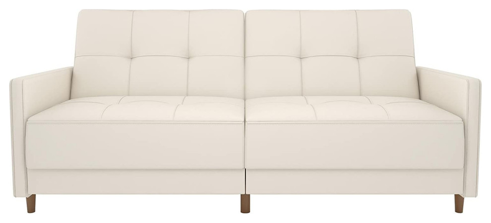 Mid Century Modern Sofa Bed  Faux Leather Upholstery With Deep Tufting  White   Contemporary   Sofas   by Decor Love  Houzz