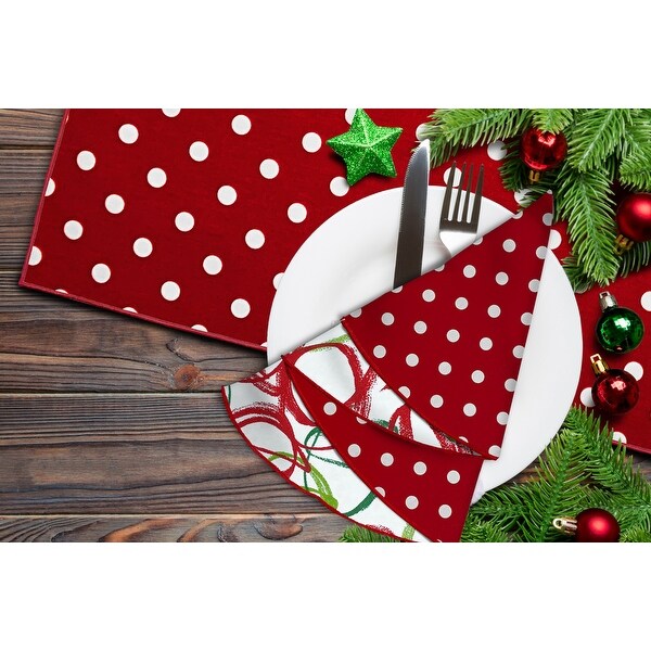 Joita Christmas Dining Set of 6，Cotton Table Napkins and Table Runner for Christmas Table Decor，RETRO POLKA/RIBBONS