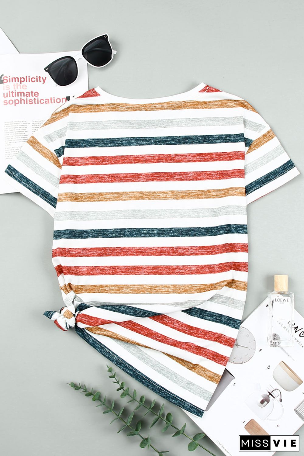 Multicolor Stripes V Neck T-Shirt