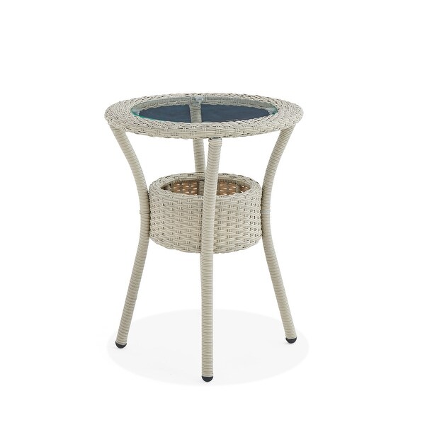 Lamitan Outdoor Wicker Round Glass Top Accent Table With Storage by Havenside Home