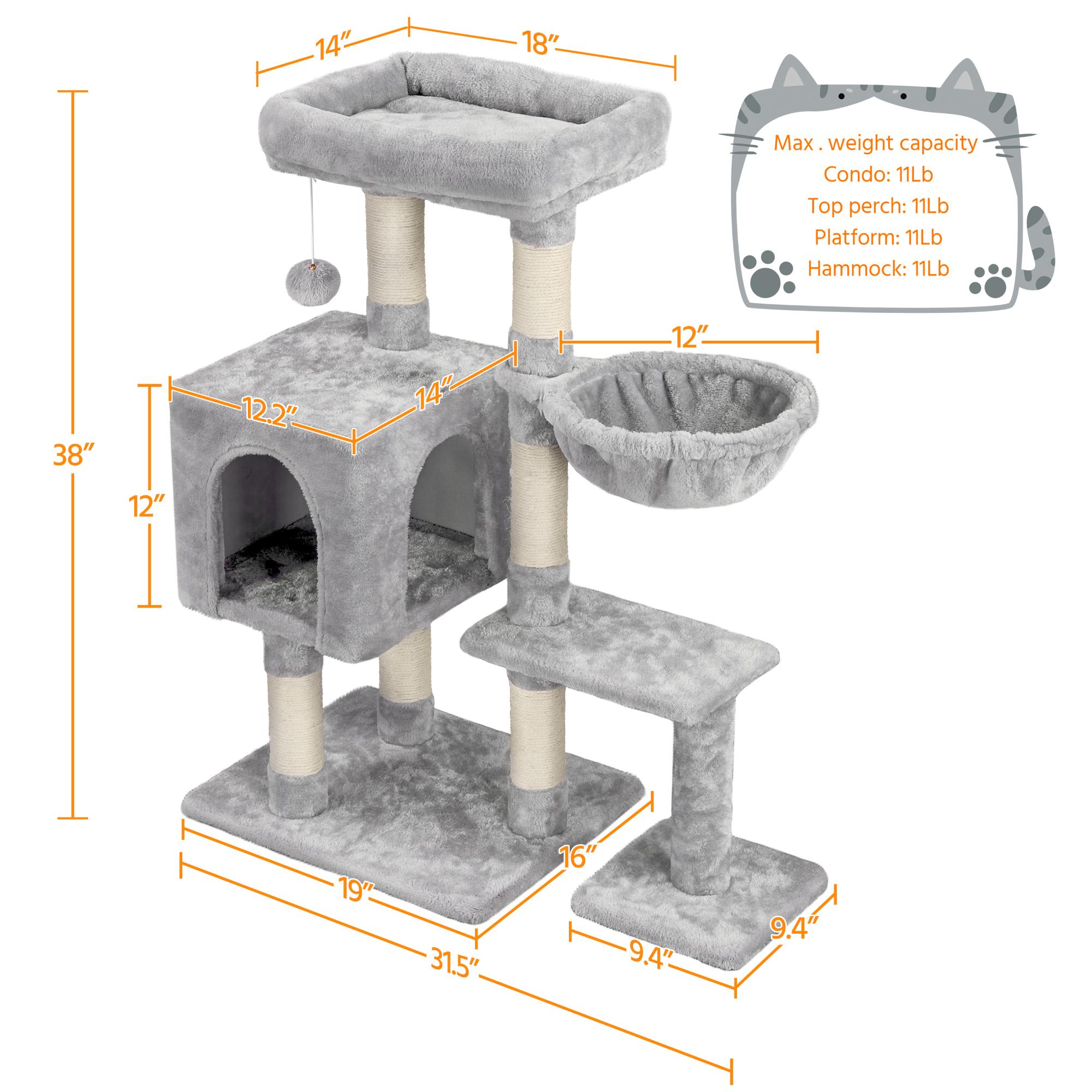 Topeakmart Light Gray Small Plush Cat Tree Condo， 38