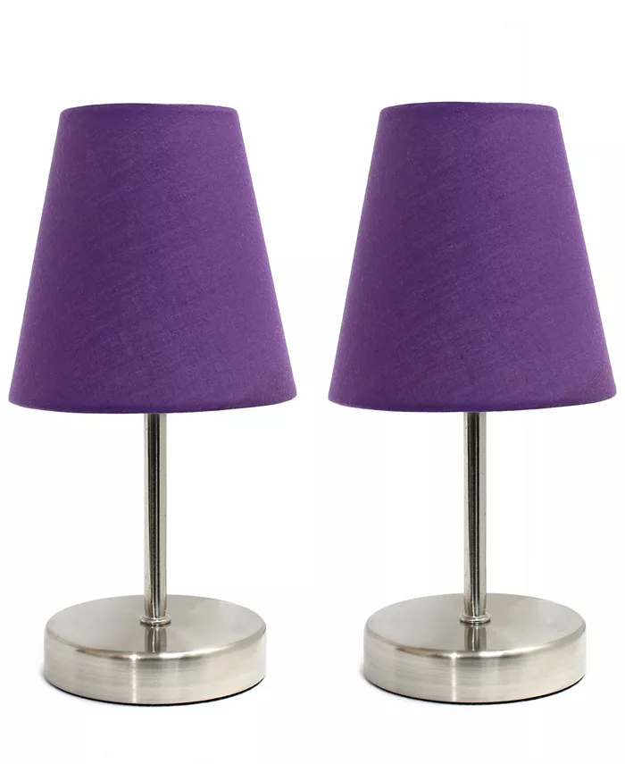 All The Rages Simple Designs Sand Nickel Mini Basic Table Lamp with Fabric Shade 2 Pack Set