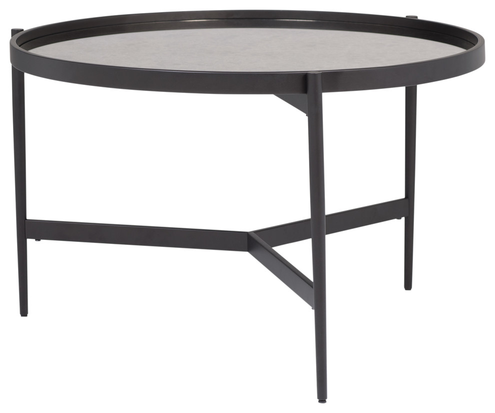 Estrade 36 quotModern Metal and Glass Round Coffee Table in Black  Antiqued Mirror   Industrial   Coffee Tables   by Studio Designs  Houzz