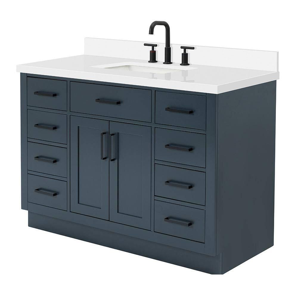 ARIEL Hepburn 49 in. W x 22 in. D Bath Vanity in Midnight Blue with Pure Quartz Vanity Top in White with White Basin T049SWQRVOMNB