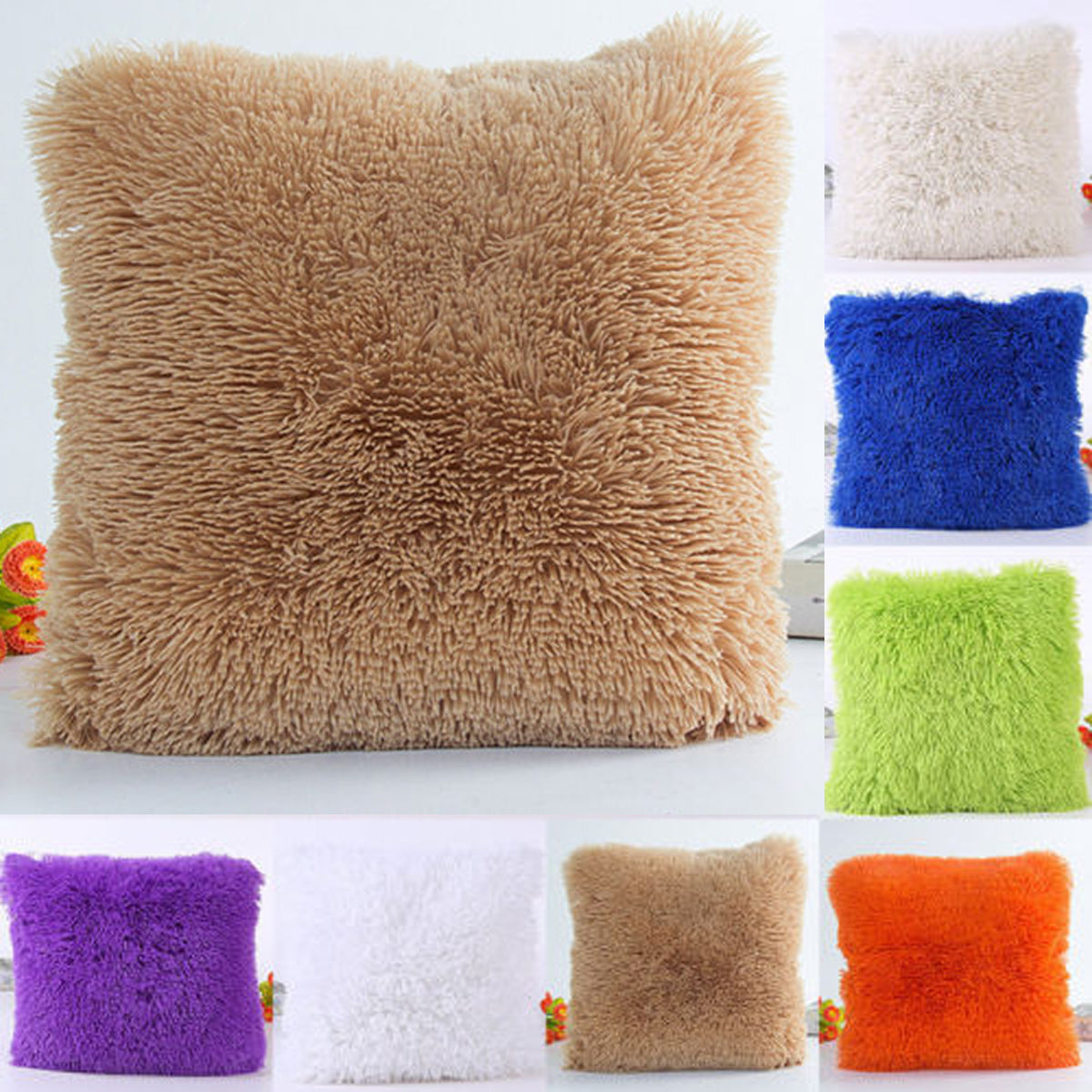 43*43cm Plush Furry Cushion Cover Throw Pillow Case Home Bed Room Sofa Decor