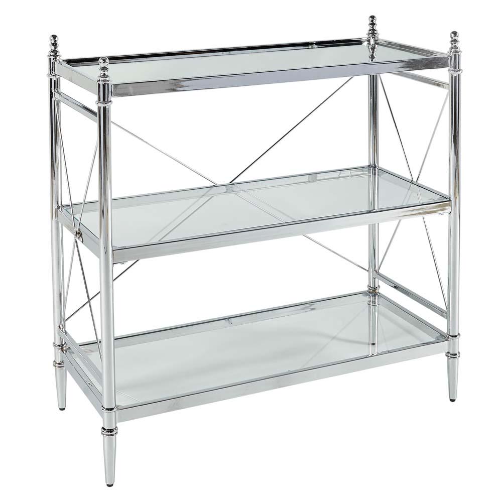 Linon Pinnacle Chrome and Glass Floor Console， 32 inches Tall