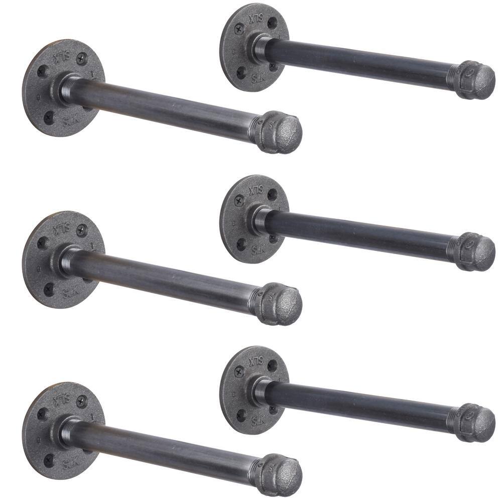 Pipe Decor 12 in. Black Pipe 12 in. L Wall Mounted Shelf Bracket Kit (6-Pack) 365PD1212LGBR-3