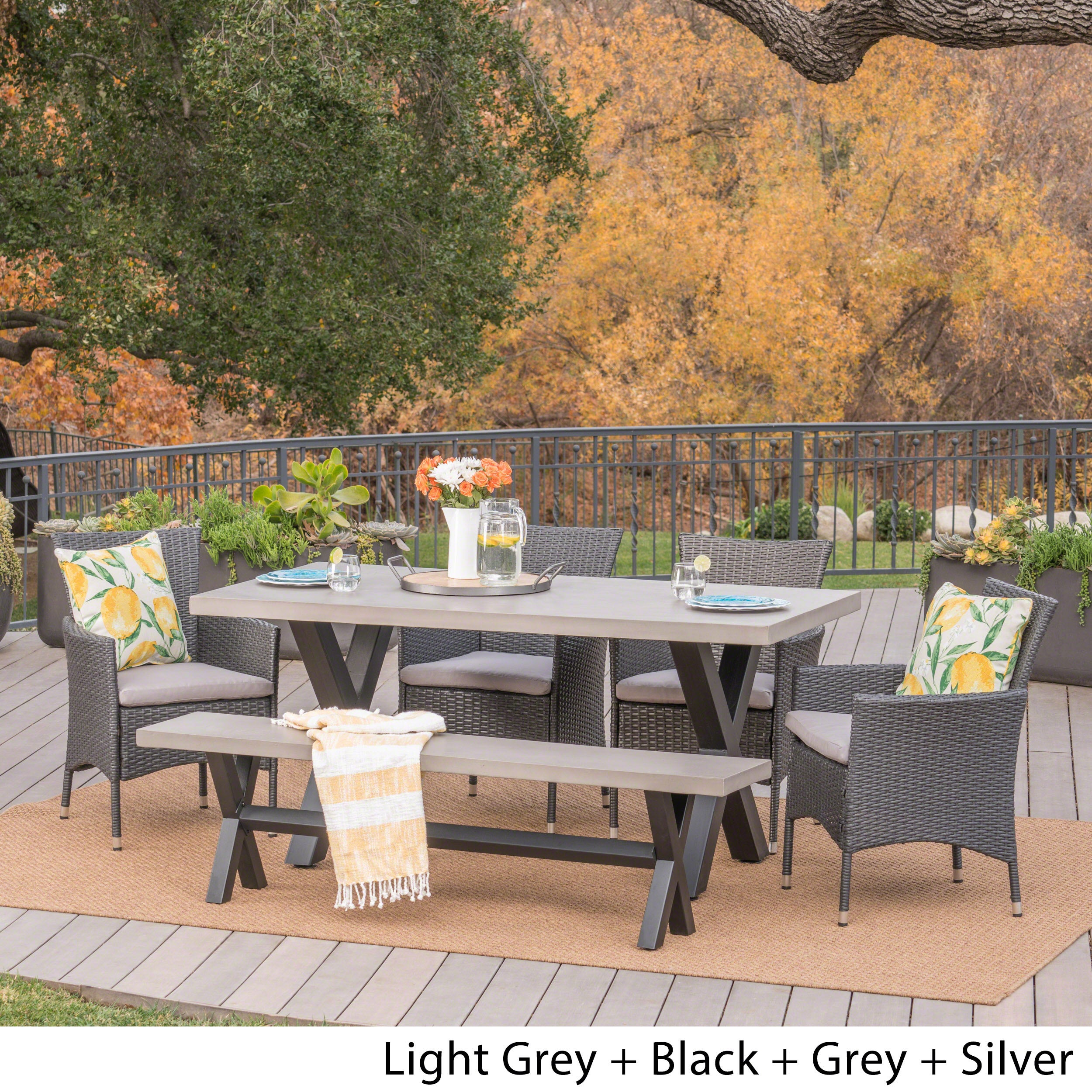 Jaston Outdoor 6 Piece Grey Wicker Dining Set