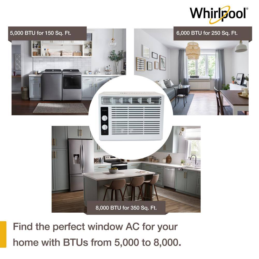 Whirlpool 5000 BTU 115V Window-Mounted Air Conditioner w Mechanical Controls up to 150 sq. ft. Dehumidifier Washable Filter WHAW050DW