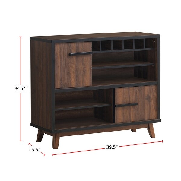 Wood Wine Cabinet With 2 Sliding Doors in Walnut and Black