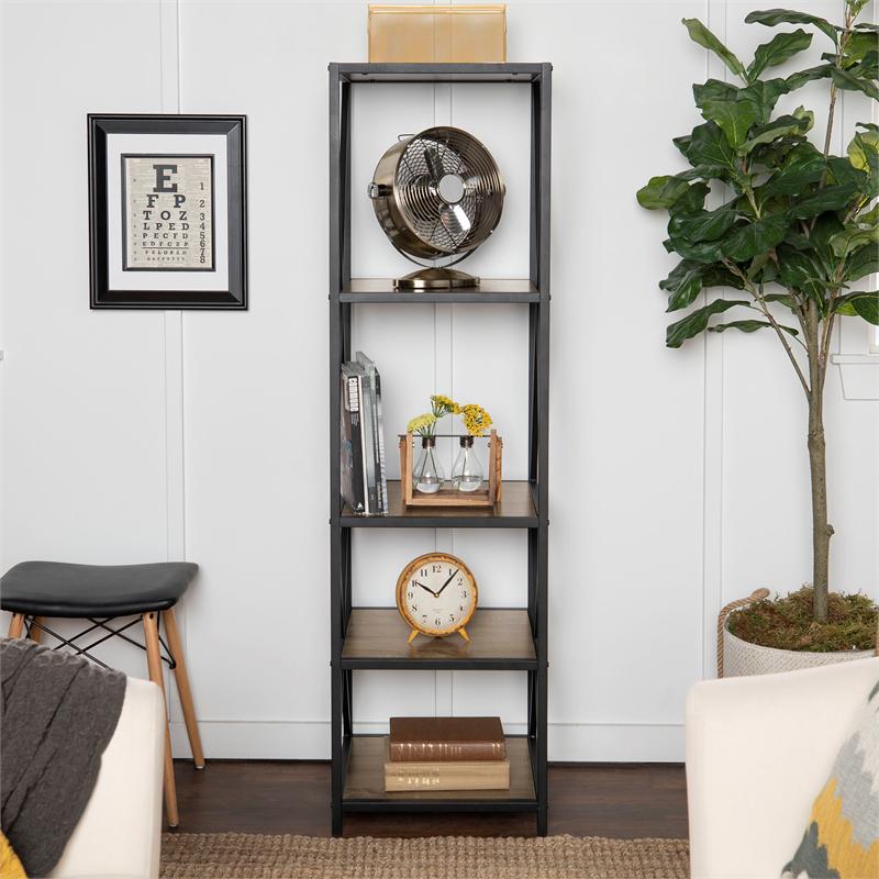 4 Shelf Metal and Wood Bookcase in Driftwood