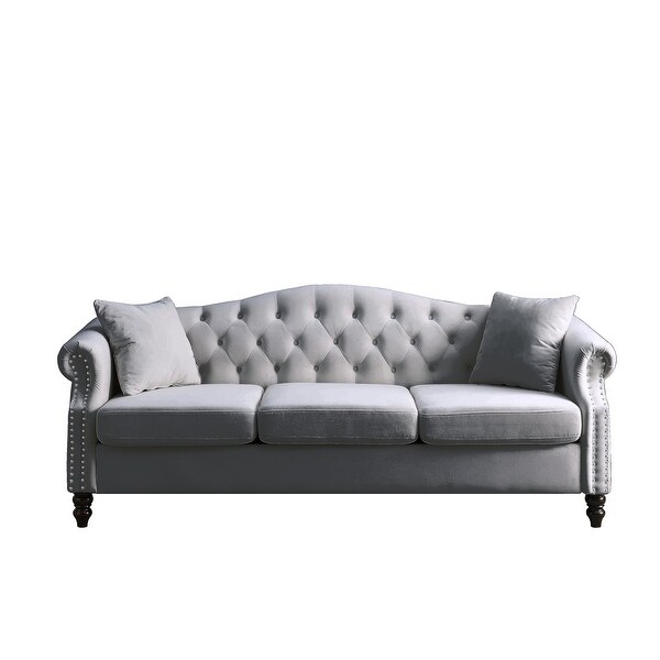 3 Seater Sofa Tufted Couch with Rolled Arms and Nailhead