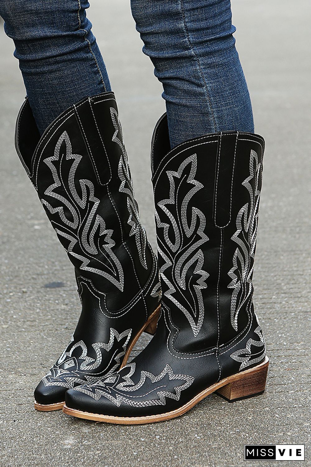 Graphic Chunky Western Boots Women Wholesale