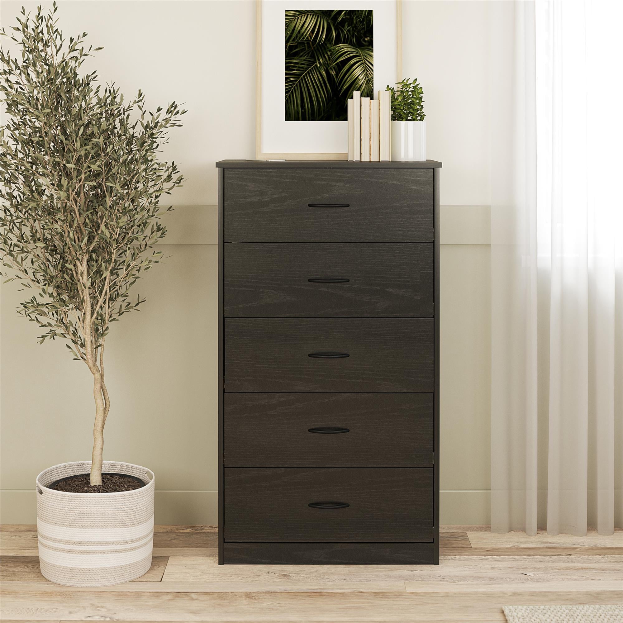 Mainstays Classic 5 Drawer Dresser, Black Oak