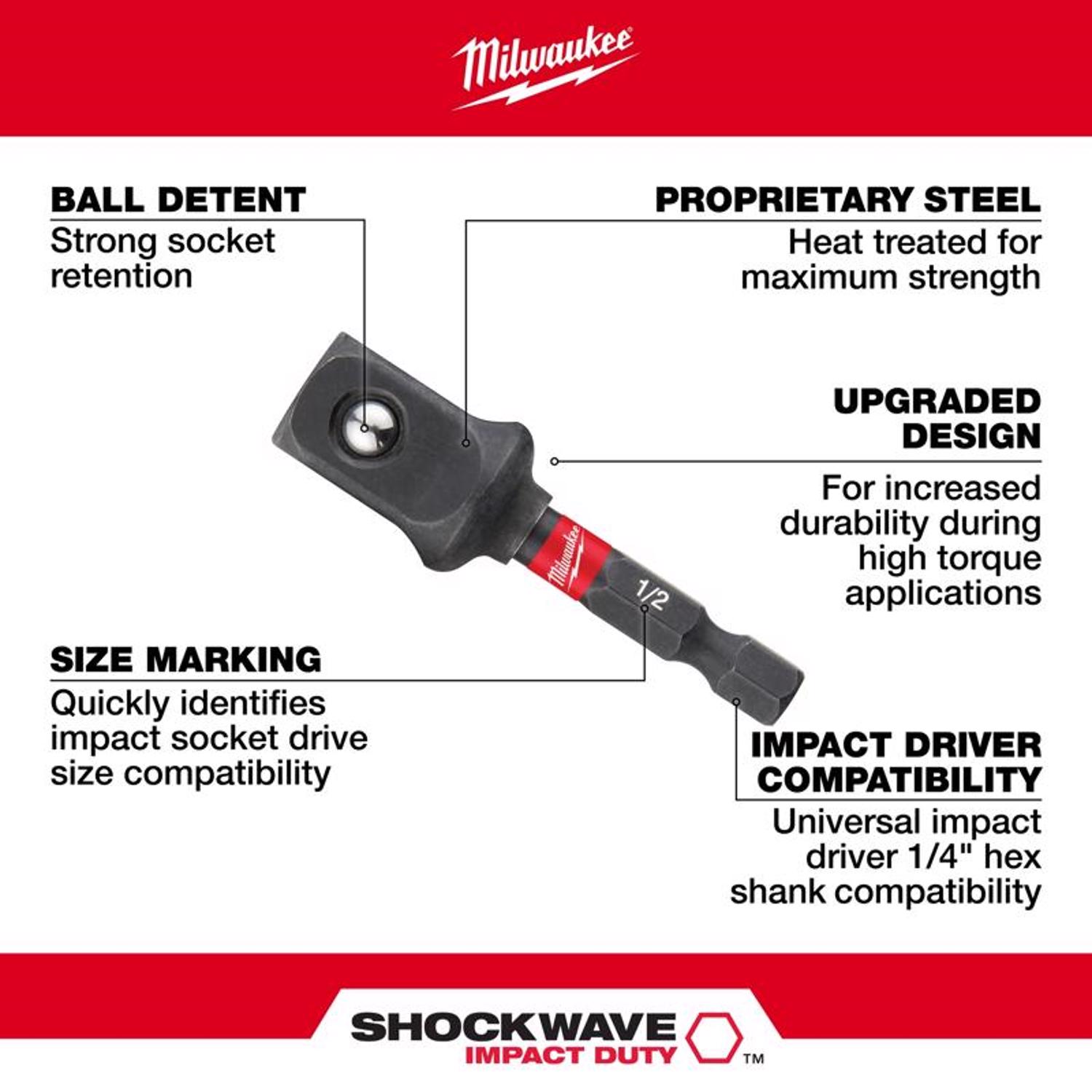 MW Shockwave Hex/Square 2 in. L Socket Adapter Alloy Steel 1 pk