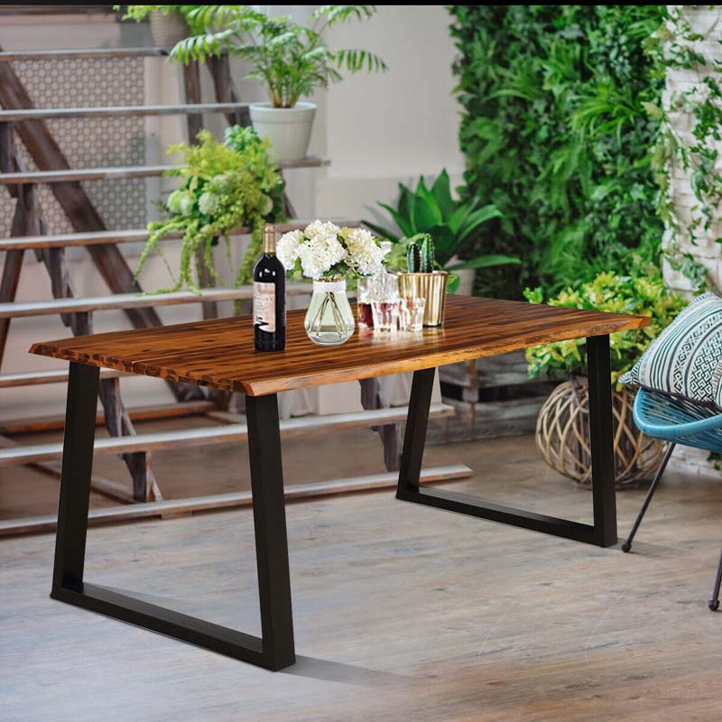 Rustic Acacia Wood Dining Table with Metal Legs, Rectangular Indoor & Outdoor Picnic Table