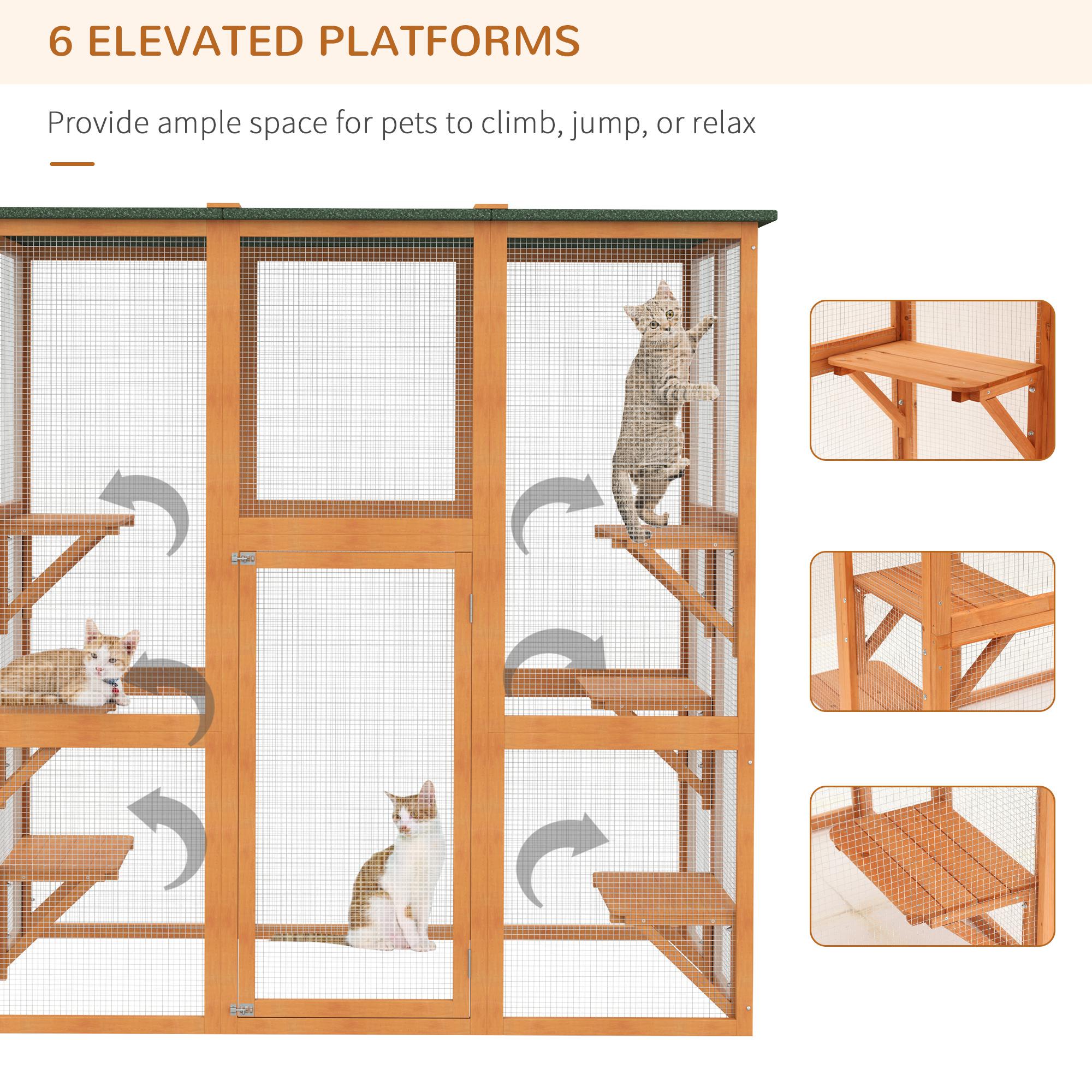 PawHut Wood Cat House Patio Enclosure Pet Play Area Feline Home Outdoor