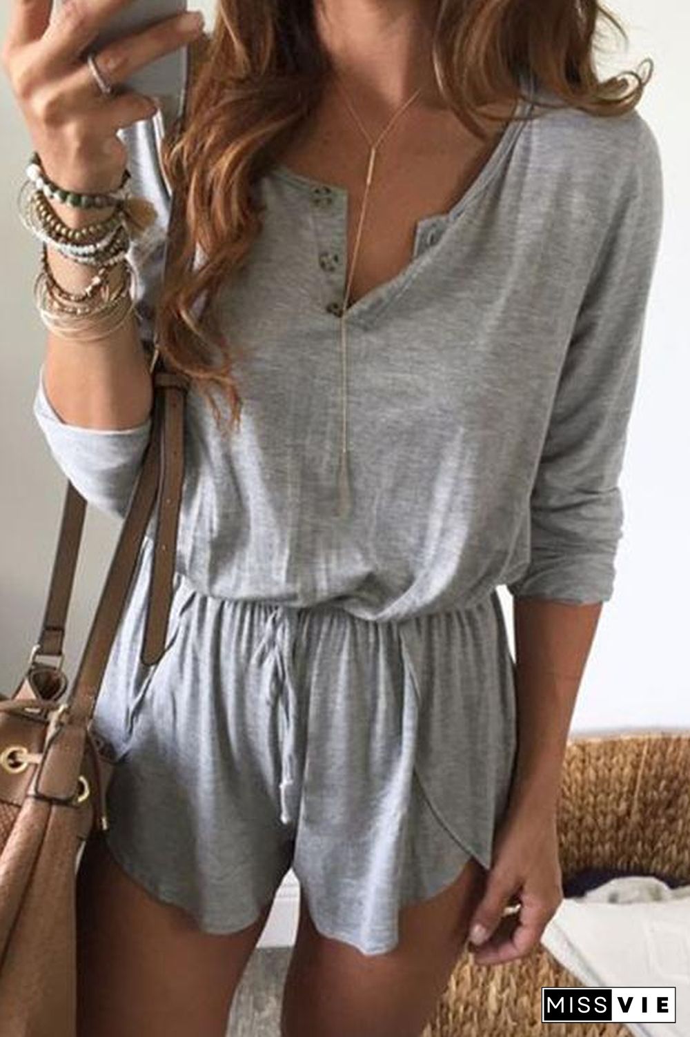 Buttoned Loose Short Jumpsuit