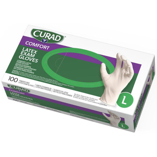 Curad Latex Exam Gloves， Powder-Free， Large， 100/Box (CUR8106)