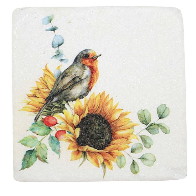 Ganz Sunflower Robin Pumpkin Coasters Four Coasters 3 75 Inches Bird Mushroom Flower Ca182568 Polyresin Multicolored