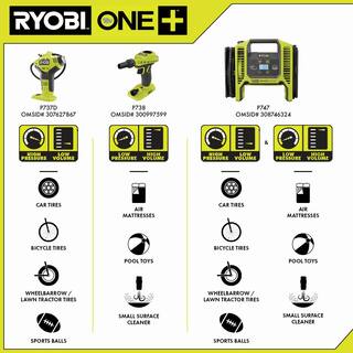 RYOBI ONE+ 18V Cordless Dual Function Portable InflatorDeflator with HIGH PERFORMANCE 4.0 Ah Battery and Charger Kit P747-PSK004