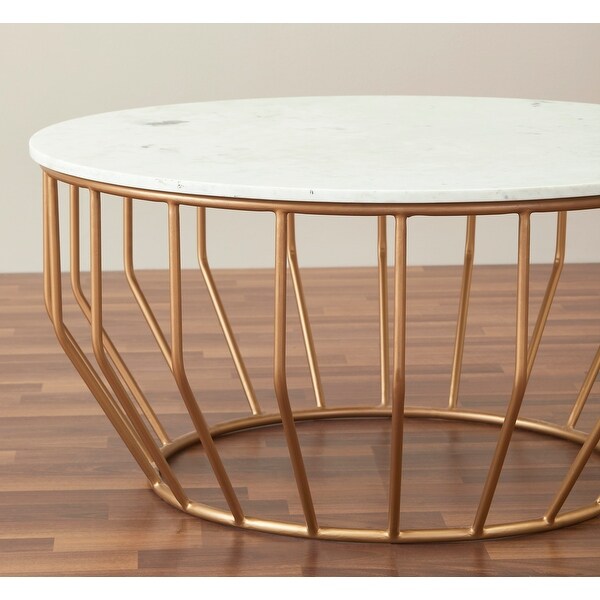 Golden Leaf Modern Coffee Table with Real Marble Top and Gold Base