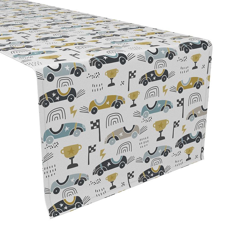 Table Runner， 100% Polyester， 12x72， Cartoon Retro Racing Cars