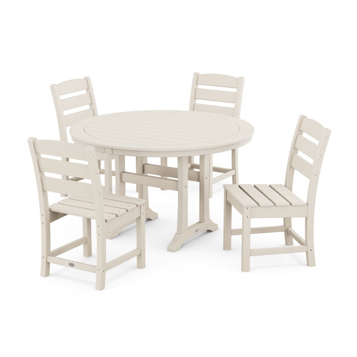 Polywood Lakeside Side Chair 5-Piece Round Dining Set With Trestle Legs PWS1125-1