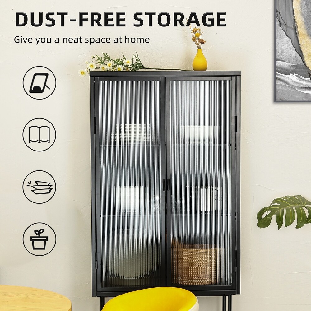 Stylish Freestanding Fluted Glass Storage Cabinet