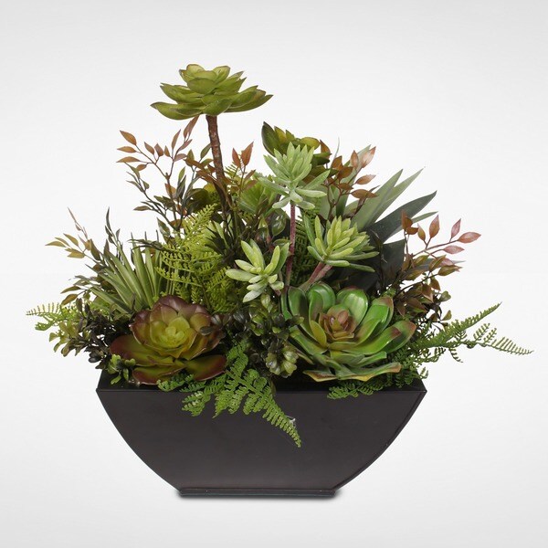 Artificial Succulent Arrangement in a Metal Container