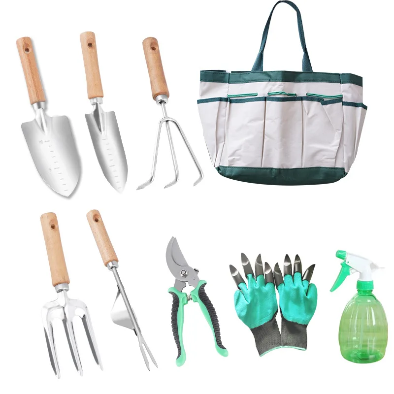 Hot selling Stainless steel garden tool set weeding digging planting outdoor mini garden hand fork with cloth storage bag