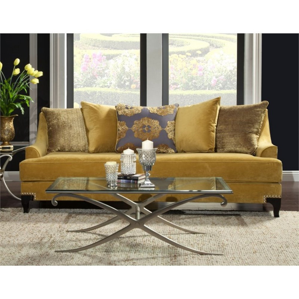 Furniture of America Charlette Traditional Fabric Upholstered Sofa in Gold   Contemporary   Sofas   by Homesquare  Houzz