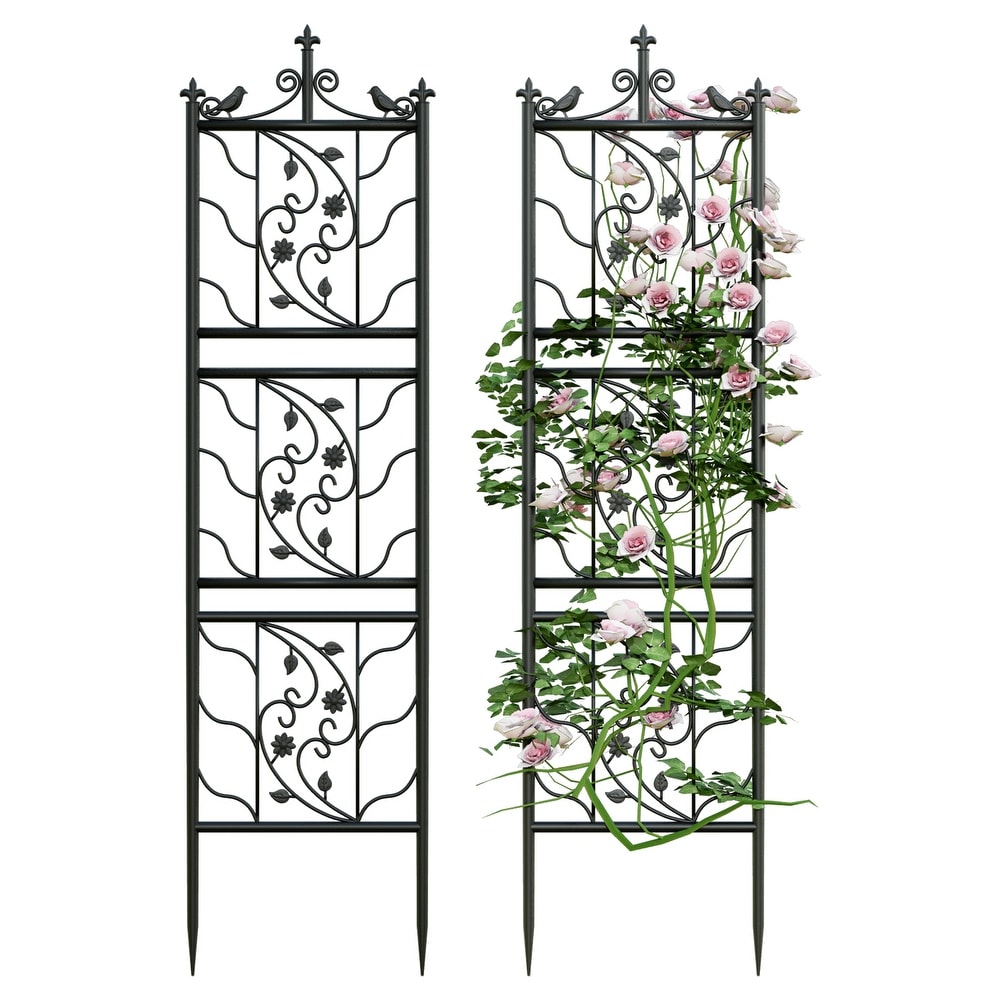 2 Pack Tall Garden Trellis Decorative Outdoor Black Metal Panel Fence for Patio Yard Décor