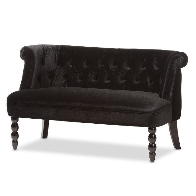 Flax Victorian Style Contemporary Velvet Fabric Upholstered 2 Seater Loveseat Black Baxton Studio