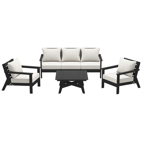 Polytrends Birchwood All Weather HDPE Outdoor Patio Black Deep Seating Sectional (6Piece Set)