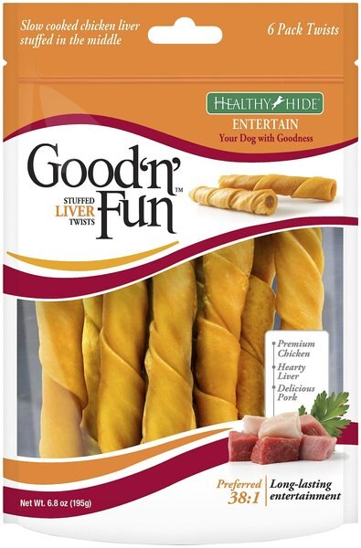 Good 'n' Fun Stuffed Liver Twists with Chicken， Liver and Pork Dog Chews