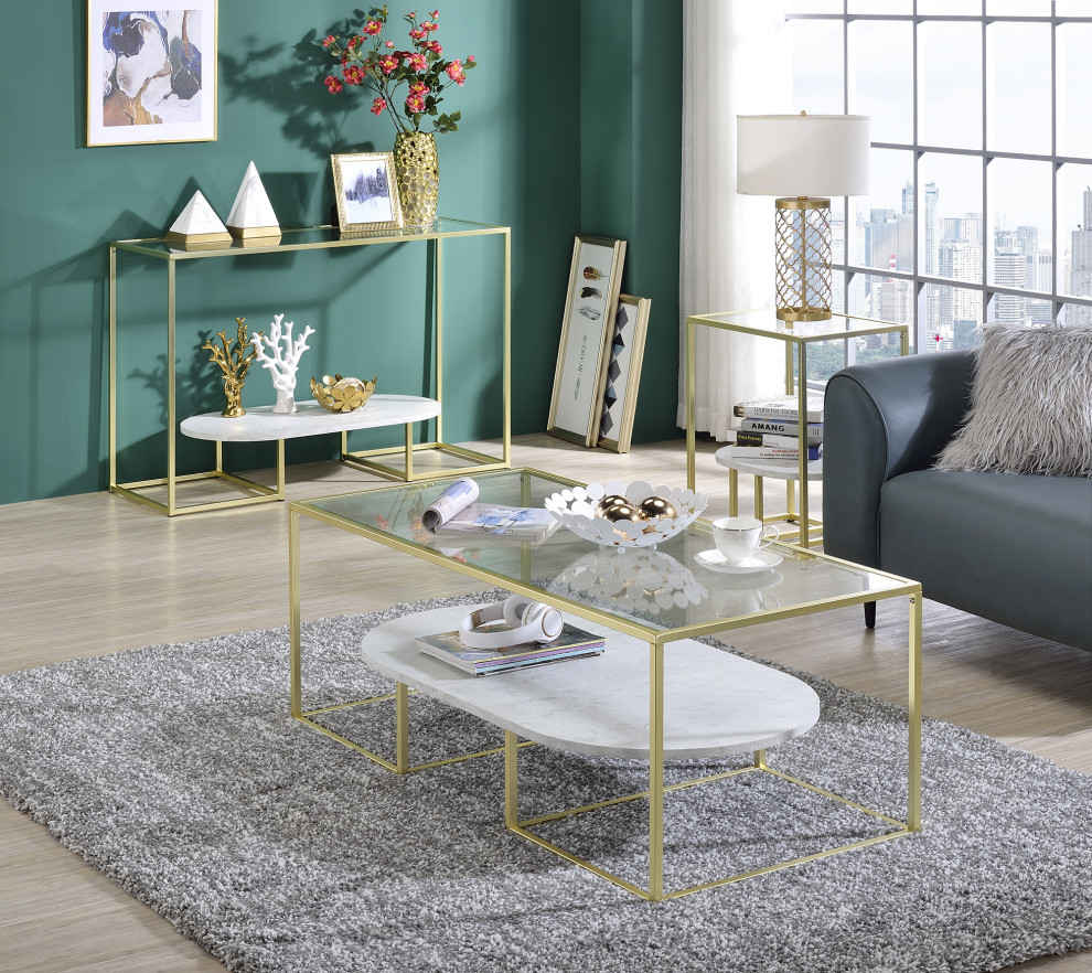 Nola Glass  ampMetal Sofa/Console Table in Gold   Contemporary   Console Tables   by Progressive Furniture  Houzz