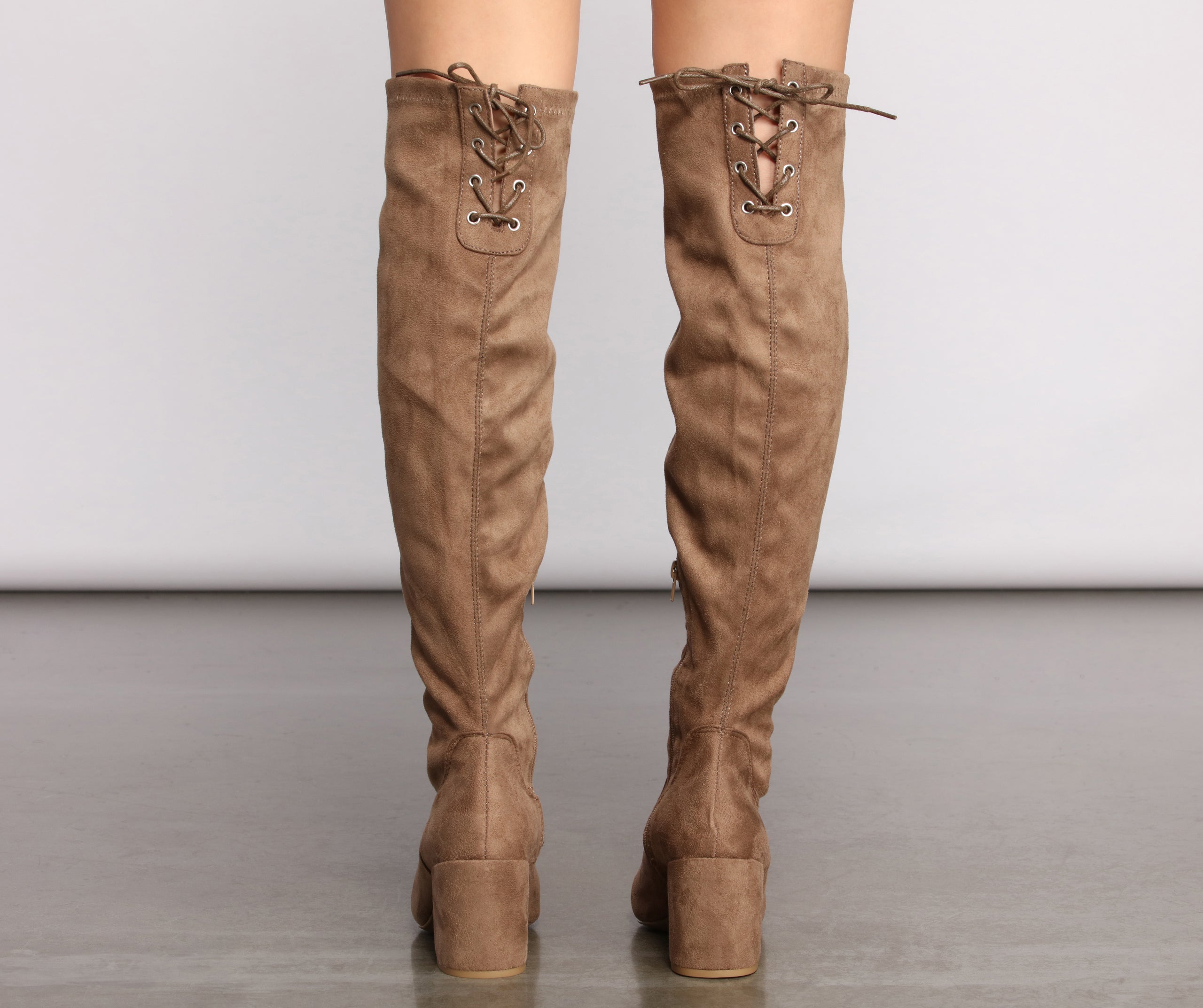 Over The Knee Tie Back Heeled Boots