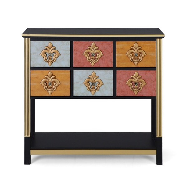 6-Drawer Royal Flower Console Table with Bottom Shelf