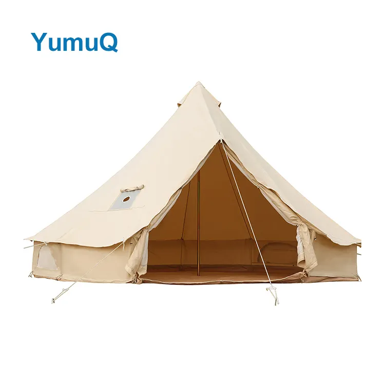 YumuQ Custom 1 2 Person 2 Door 13ft Glamping Outdoor 100% Waterproof Oxford Canvas Bell Tent For Hiking Camping