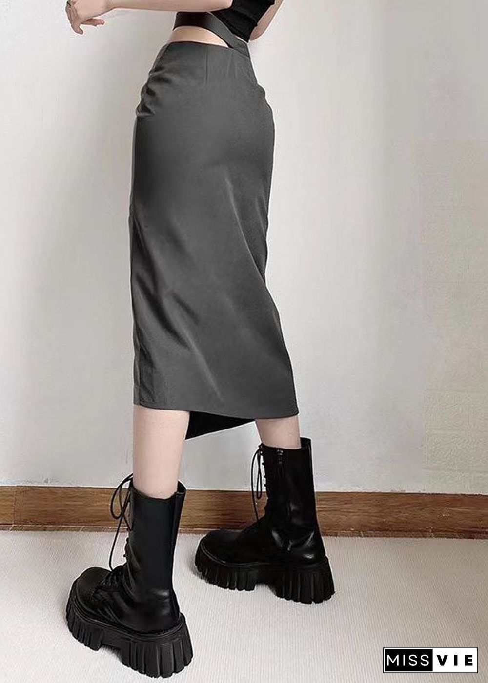 Fashion Grey Asymmetrical Patchwork Cotton Skirts Spring