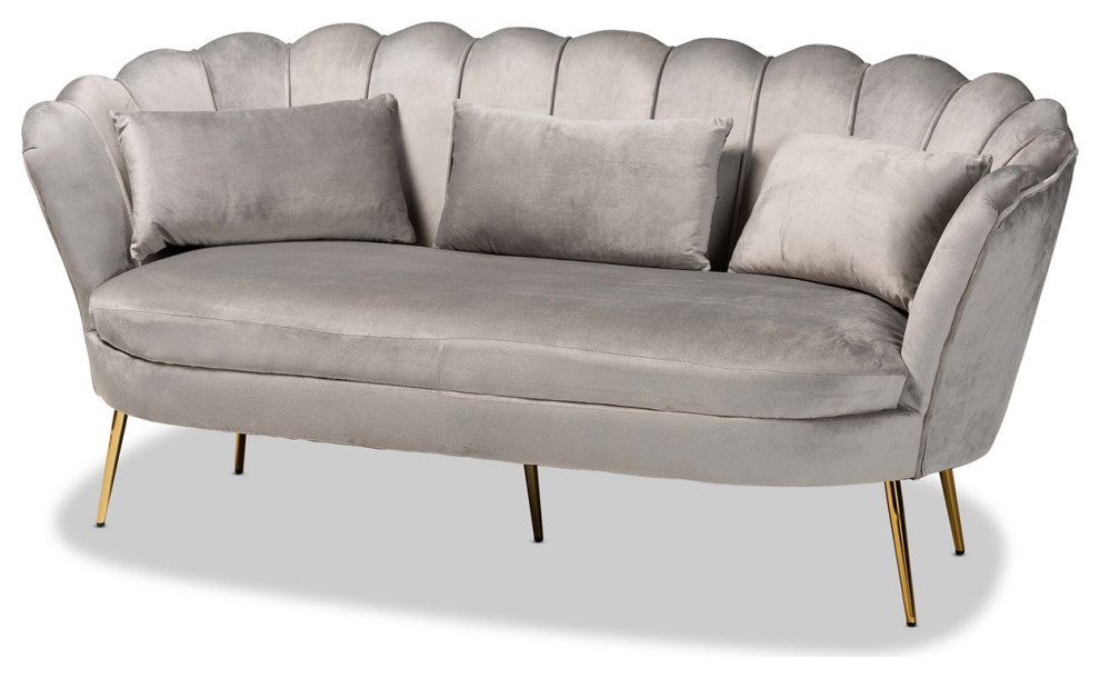 Baxton Genia Grey Velvet Fabric and Gold Metal Sofa   Contemporary   Sofas   by VirVentures  Houzz