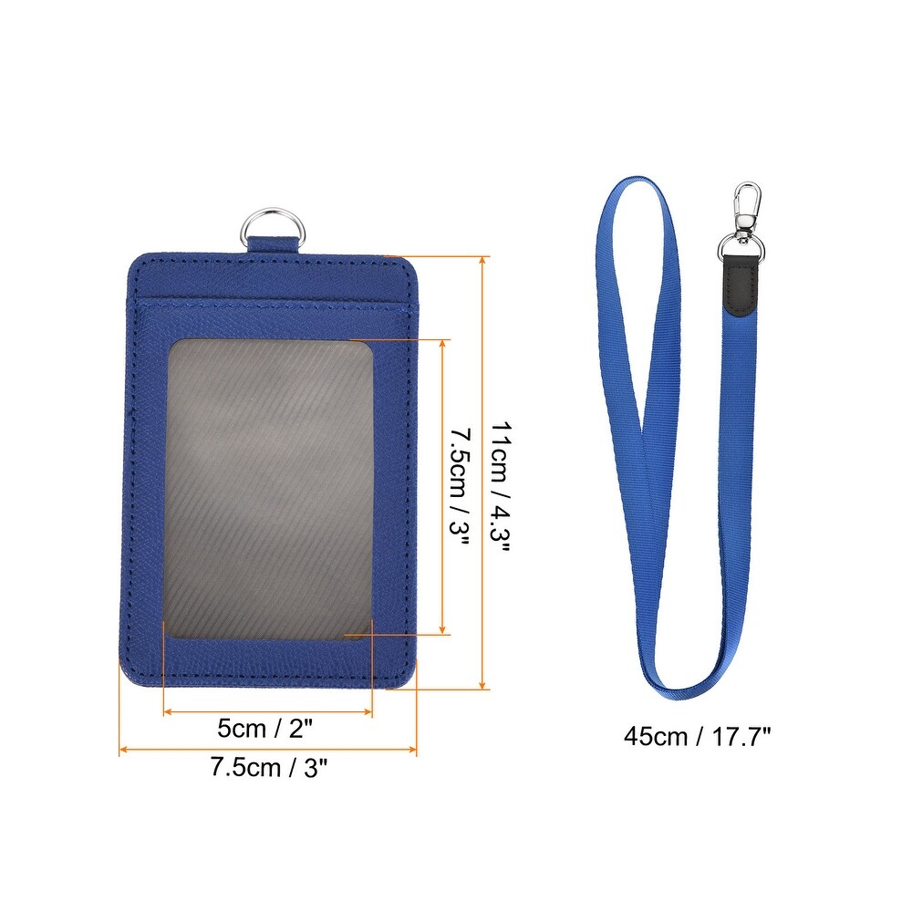 Badge Holder 11cm PU Leather ID Holder W 2 Card Slots and Neck Lanyard