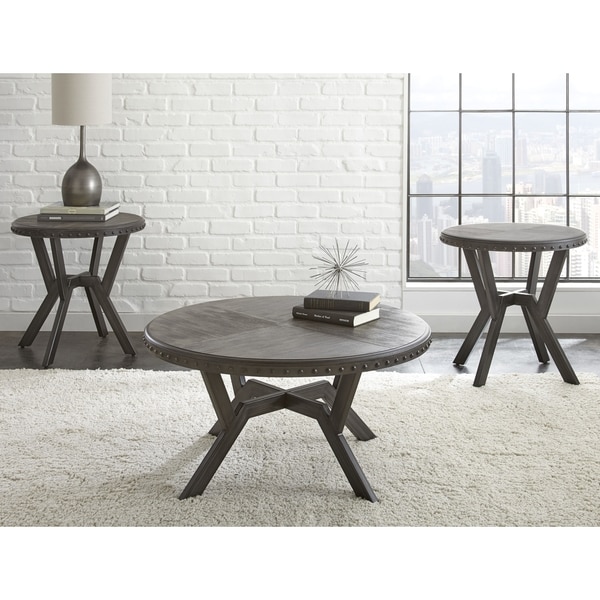 Avilla Grey Metal Round Industrial-style End Table by Greyson Living