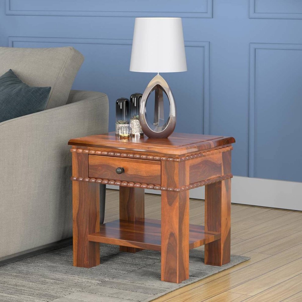 Everett Rustic Solid Wood End Table With 1 Drawer   Traditional   Side Tables And End Tables   by Sierra Living Concepts Inc  Houzz