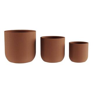 Pure Garden Light-Weight Fiber Clay Flower Pots-15.6 in. 12.2 in. and 9.6 in. Diameter (Set of 3) Brown 50-T226