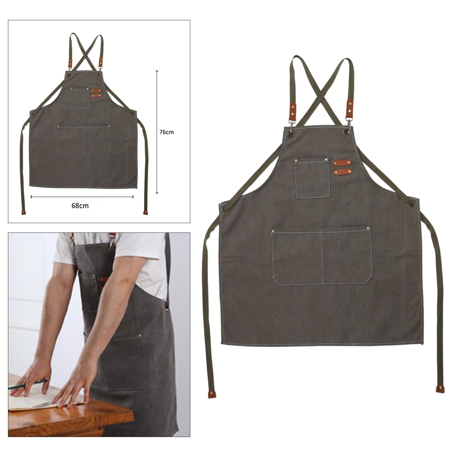 Work , Barista Apron Strap Artist Apron Kitchen Cooking Apron Gardening Apron for Carpenter Cafe Home Salon Painting Gray Green