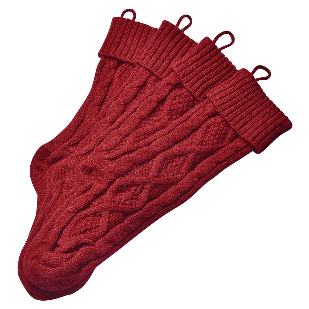 Yescom Christmas Fireplace Stockings 4 Pack Chunky Knitted Stockings Red