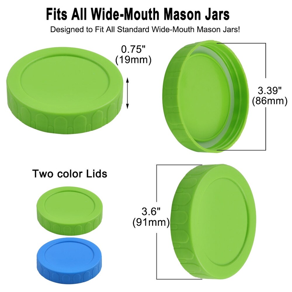 Colored Plastic Mason Jar Lids for Wide Mouth Mason Canning Jars Cup 12 Pack   Green  Blue