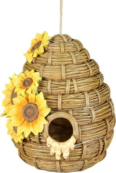 Exhart Solar Sunflower Hand Painted Bee Hive Hanging Bird House